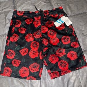 Red Rose Pattern Men's Board Shorts